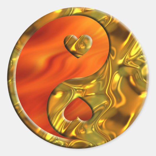 Yin & Yang / Hearts gold | brandrood Ronde Sticker (Voorkant)