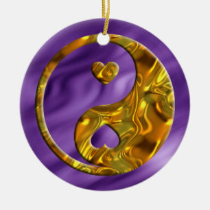 Yin & Yang / Hearts gold   Lijngolven Keramisch Ornament