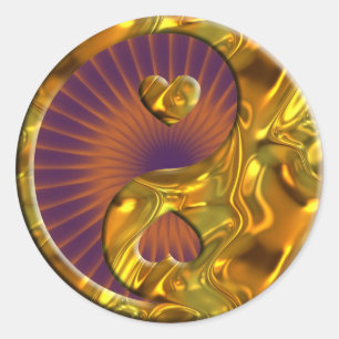 Yin & Yang / Hearts gold   oranje glansstof Ronde Sticker