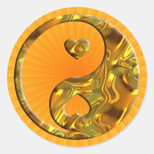 Yin & Yang / Hearts gold Ronde Sticker (Voorkant)