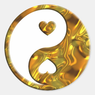 Yin & Yang / Hearts gold Ronde Sticker