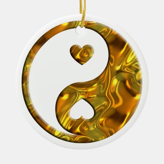 Yin & Yang / Hearts Gold Silver Keramisch Ornament (Voorkant)
