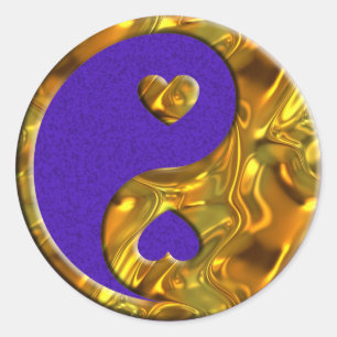 Yin & Yang / Hearts gold violet splaatstet Ronde Sticker
