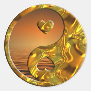 Yin & Yang / Hearts gold   zonsondergang Ronde Sticker