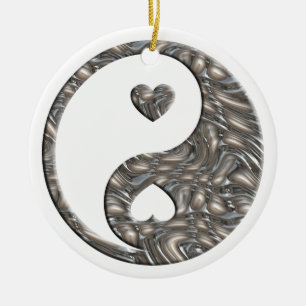 Yin & Yang / Hearts SILVER Keramisch Ornament