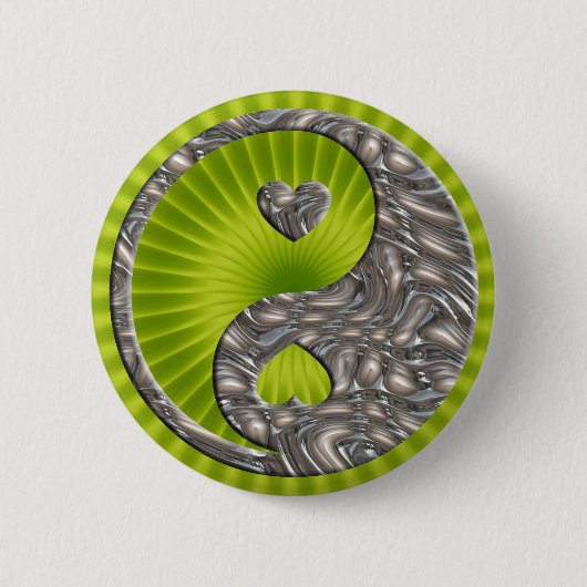 Yin & Yang / Hearts SILVER Ronde Button 5,7 Cm (Voorkant)