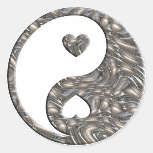 Yin & Yang / Hearts SILVER Ronde Sticker