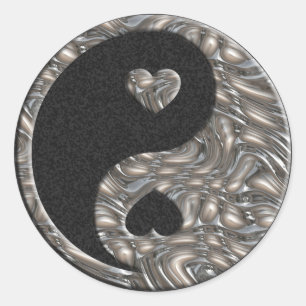 Yin & Yang / Hearts SILVER zwarte spier Ronde Sticker