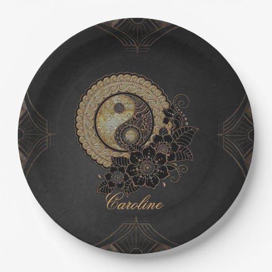 Yin yang het symbool dat staat voor evenwicht papieren bordje (Voorkant)