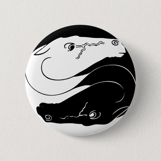 Yin Yang Horse Pin Ronde Button 5,7 Cm (Voorkant)