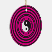 Yin Yang Hot Pink Black Concentric Circles Keramisch Ornament (Rechts)