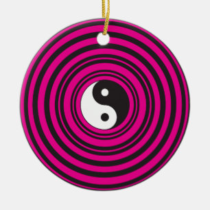 Yin Yang Hot Pink Black Concentric Circles Keramisch Ornament