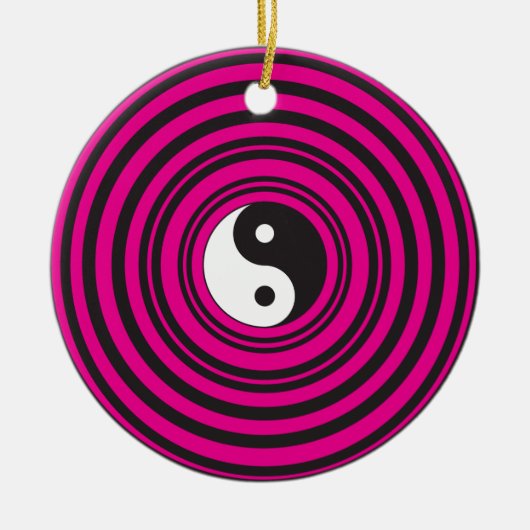 Yin Yang Hot Pink Black Concentric Circles Keramisch Ornament (Voorkant)