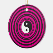 Yin Yang Hot Pink Black Concentric Circles Keramisch Ornament (Links)