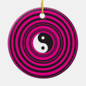Yin Yang Hot Pink Black Concentric Circles Keramisch Ornament (Achterkant)