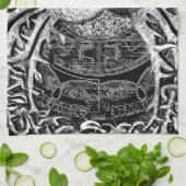 Yin Yang in Black and White met Tree of Life Theedoek (Gevouwen)