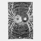 Yin Yang in Black and White met Tree of Life Theedoek (Verticaal)