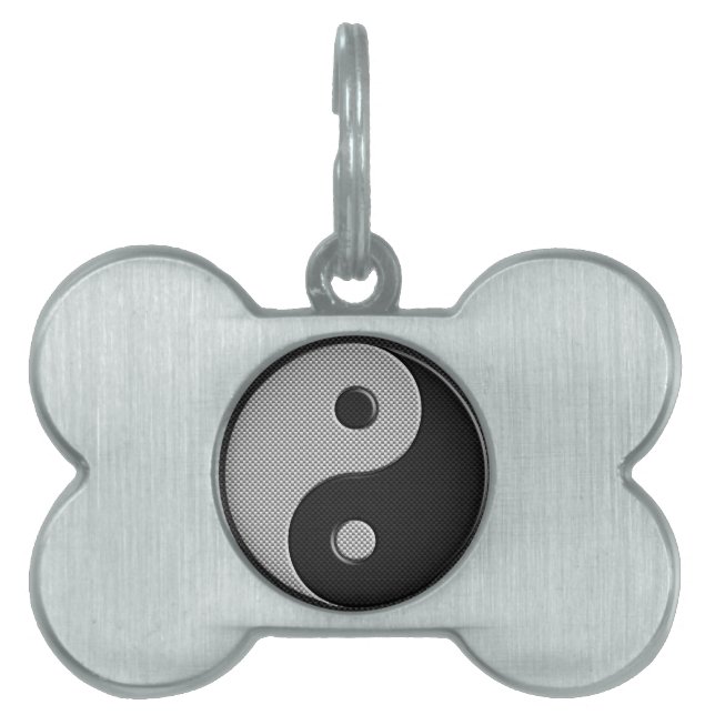 Yin Yang in Carbon Fiber Print Style Huisdieren Naamplaatje (voorkant)