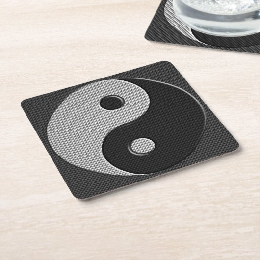 Yin Yang in Carbon Fiber Print Style Kartonnen Onderzetters (Schuin)