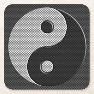 Yin Yang in Carbon Fiber Print Style Kartonnen Onderzetters