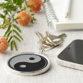 Yin Yang in Carbon Fiber Print Style Sleutelhanger (Zijkant)