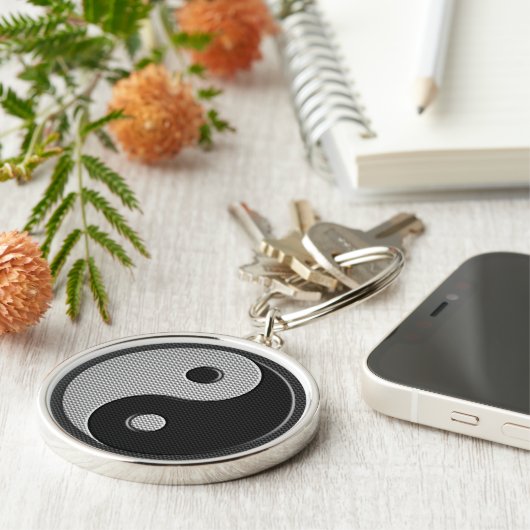 Yin Yang in Carbon Fiber Print Style Sleutelhanger (Zijkant)