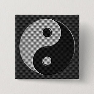 Yin Yang in Carbon Fiber Print Style Vierkante Button 5,1 Cm