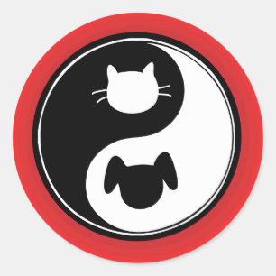 Yin Yang Kat Hond Ronde Sticker