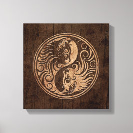 Yin Yang Katten met Houten Korreleffect Canvas Afdruk