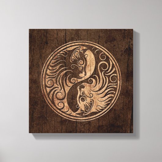 Yin Yang Katten met Houten Korreleffect Canvas Afdruk (Voorkant)