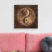 Yin Yang Katten met Houten Korreleffect Canvas Afdruk (Insitu (Woonkamer))