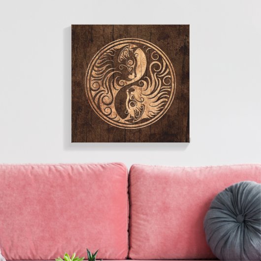 Yin Yang Katten met Houten Korreleffect Canvas Afdruk (Insitu (Woonkamer))