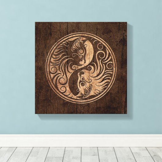Yin Yang Katten met Houten Korreleffect Canvas Afdruk (Insitu (Houten vloer))