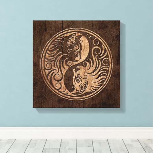 Yin Yang Katten met Houten Korreleffect Canvas Afdruk (Insitu (Houten vloer))
