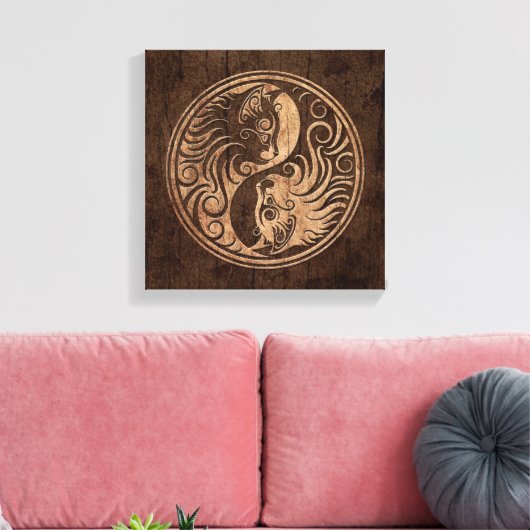 Yin Yang Katten met Houten Korreleffect Canvas Afdruk (Insitu (Woonkamer))