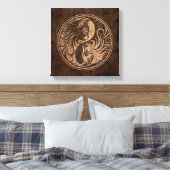 Yin Yang Katten met Houten Korreleffect Canvas Afdruk (Insitu (Slaapkamer))