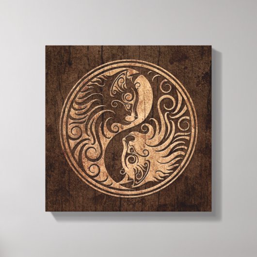 Yin Yang Katten met Houten Korreleffect Canvas Afdruk (Voorkant)