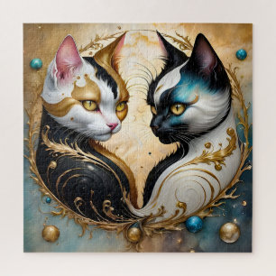 Yin-Yang katten met magische kosmische elementen Legpuzzel