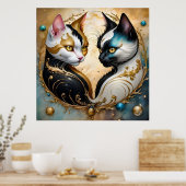 Yin-Yang katten met magische kosmische elementen Poster (Keuken)