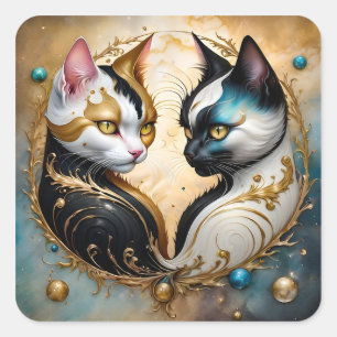 Yin-Yang katten met magische kosmische elementen Vierkante Sticker