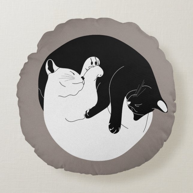 Yin Yang Katten Rond Kussen (Voorkant)