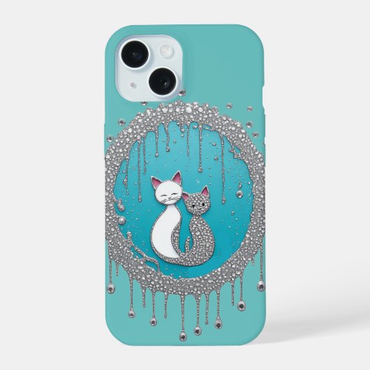 Yin Yang Katten Symbool Turquoise Spirituele Textu iPhone 15 Case (Achterkant)