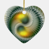 Yin Yang Kerstkleuren Abstract Fractal Heart Keramisch Ornament (Achterkant)