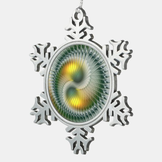 Yin Yang kerstkleuren Abstracte fractal Art Tin Sneeuwvlok Ornament (Rechts)