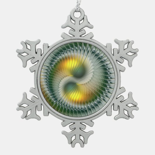 Yin Yang kerstkleuren Abstracte fractal Art Tin Sneeuwvlok Ornament (Voorkant)