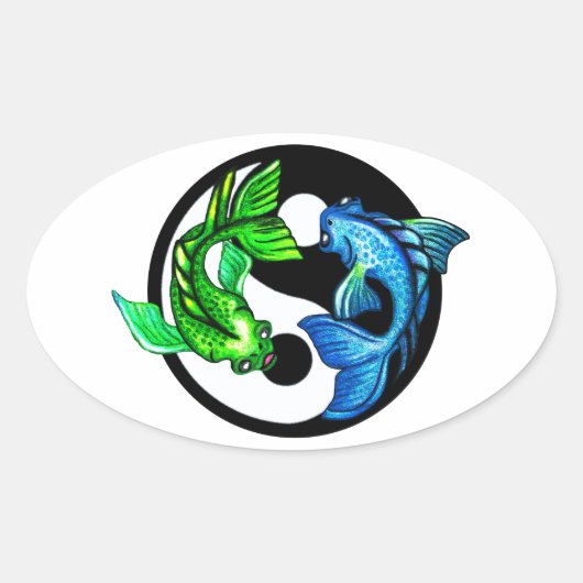 Yin-Yang Koi Design Ovale Sticker (Voorkant)