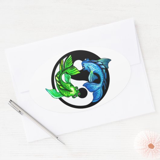 Yin-Yang Koi Design Ovale Sticker (Envelop)