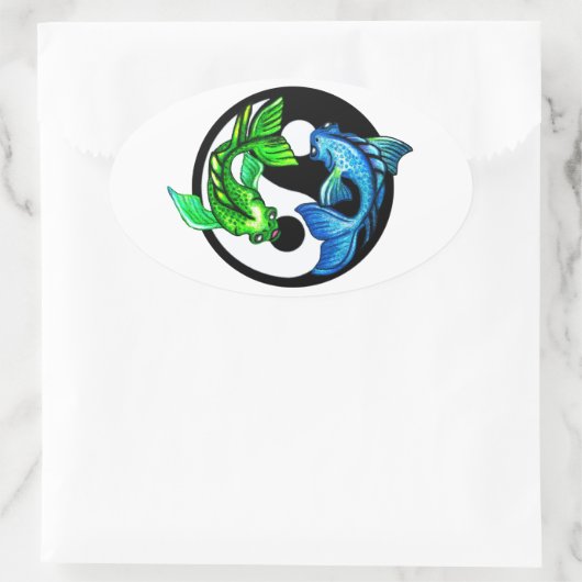 Yin-Yang Koi Design Ovale Sticker (Tas)