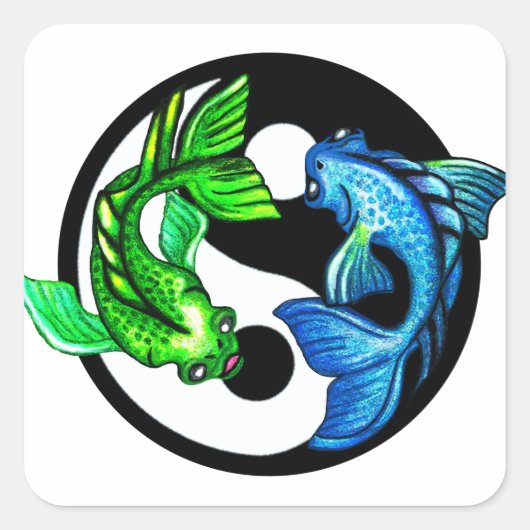 Yin-Yang Koi Design Vierkante Sticker (Voorkant)