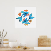 Yin Yang Koi Fish Blue Poster (Keuken)